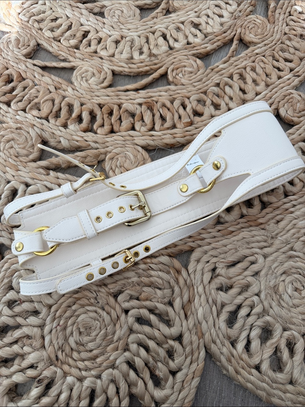 For Love & Lemons Cream Wide Belt with Gold Hardware